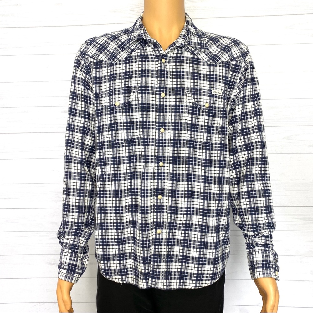 Lucky Brand Snap Button Classic Fit Plaid Long Sleeve Shirt Size L - Picture 2 of 9